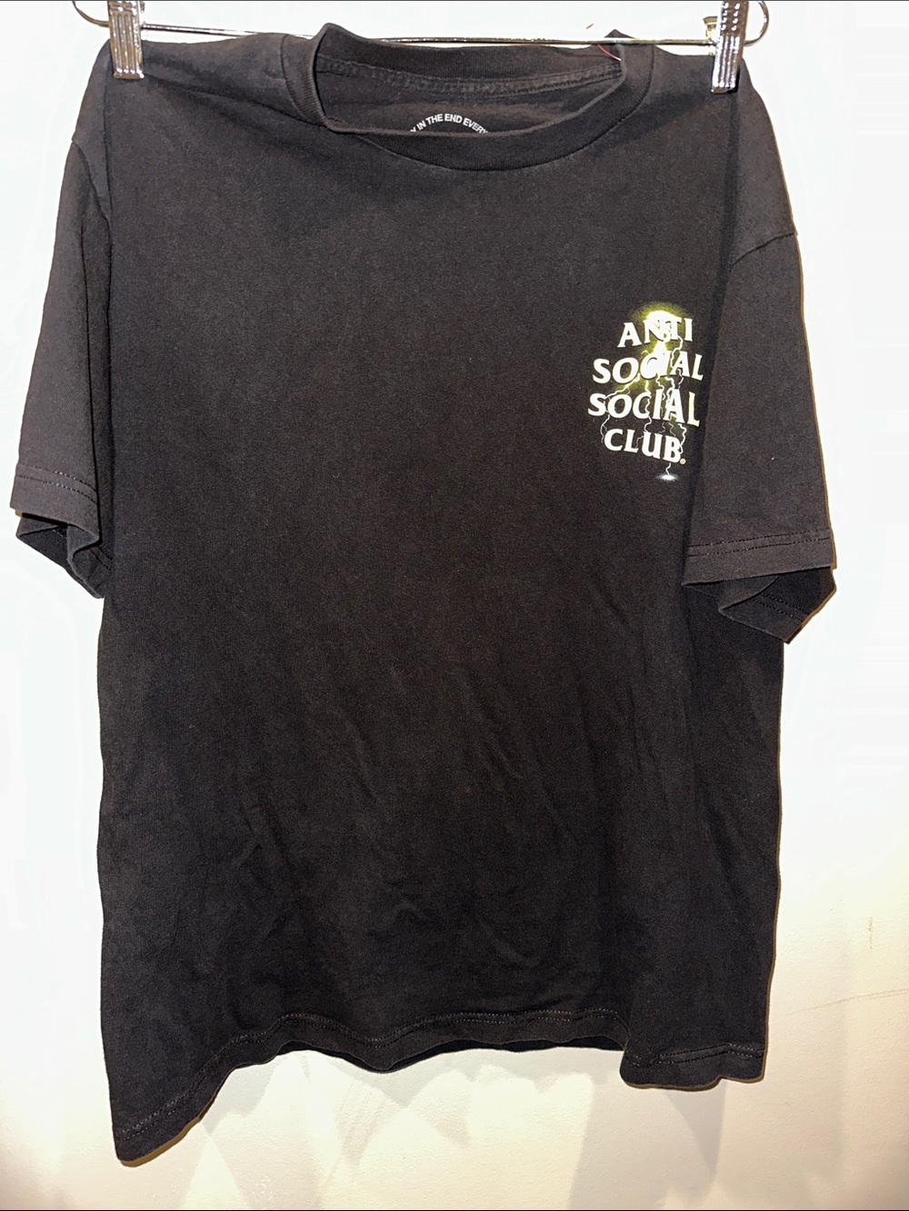 Anti Social Social Club Black Tee with Small Neon Logo